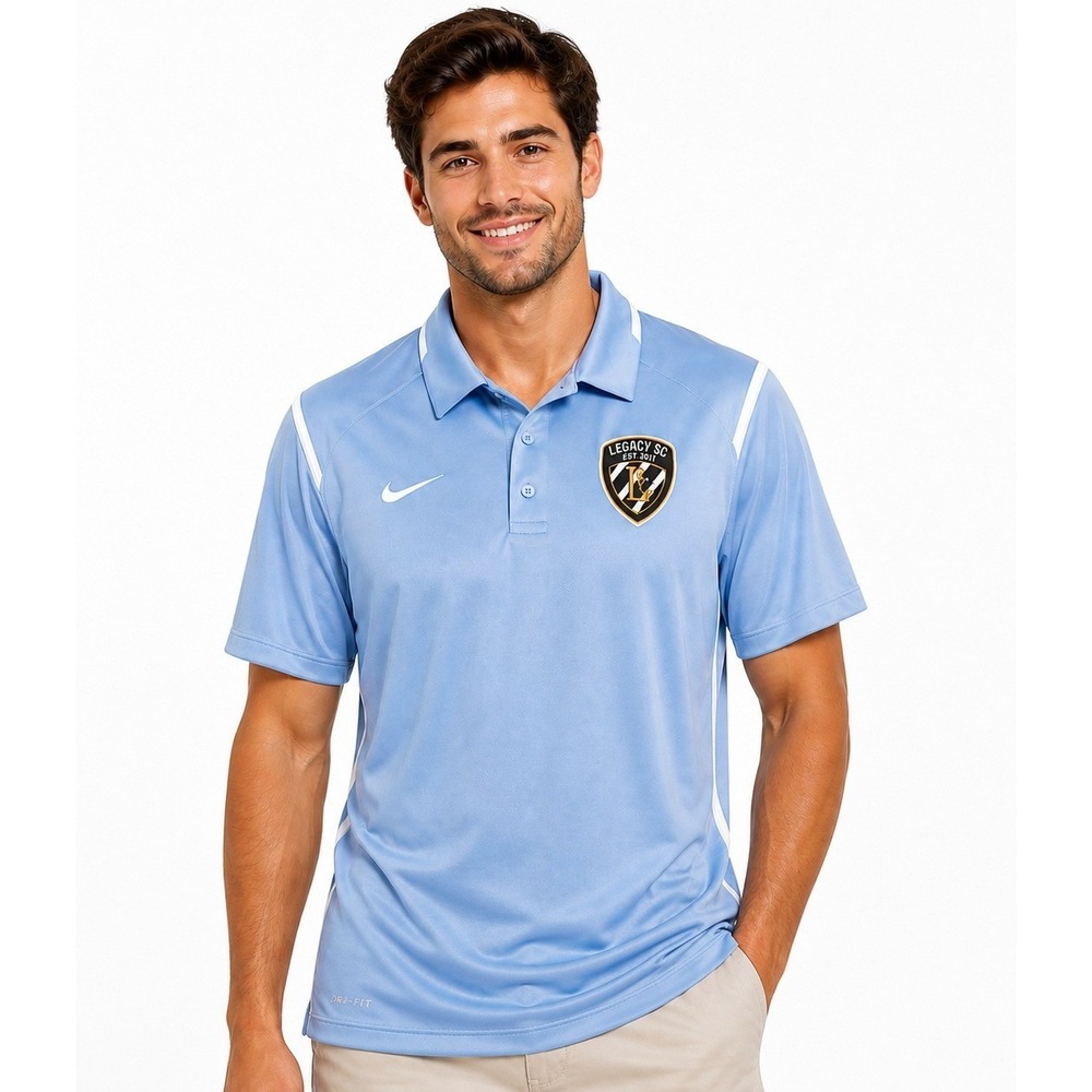 Nike Polo Shirt Mens Medium Light Blue Dri-Fit Legacy SC Soccer Athletic Coach
